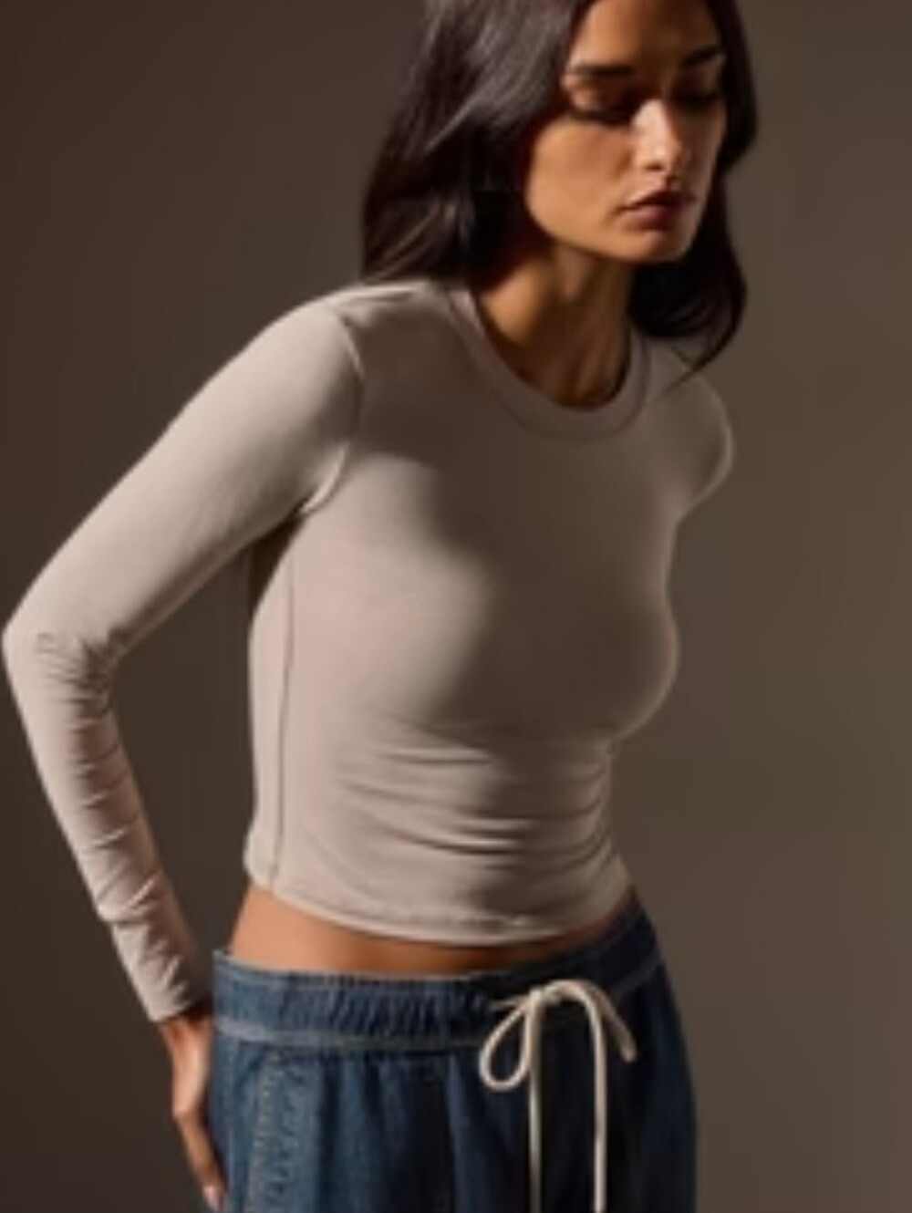James Perse Long Sleeve Crop Tee NEW Size 1 Small Beige